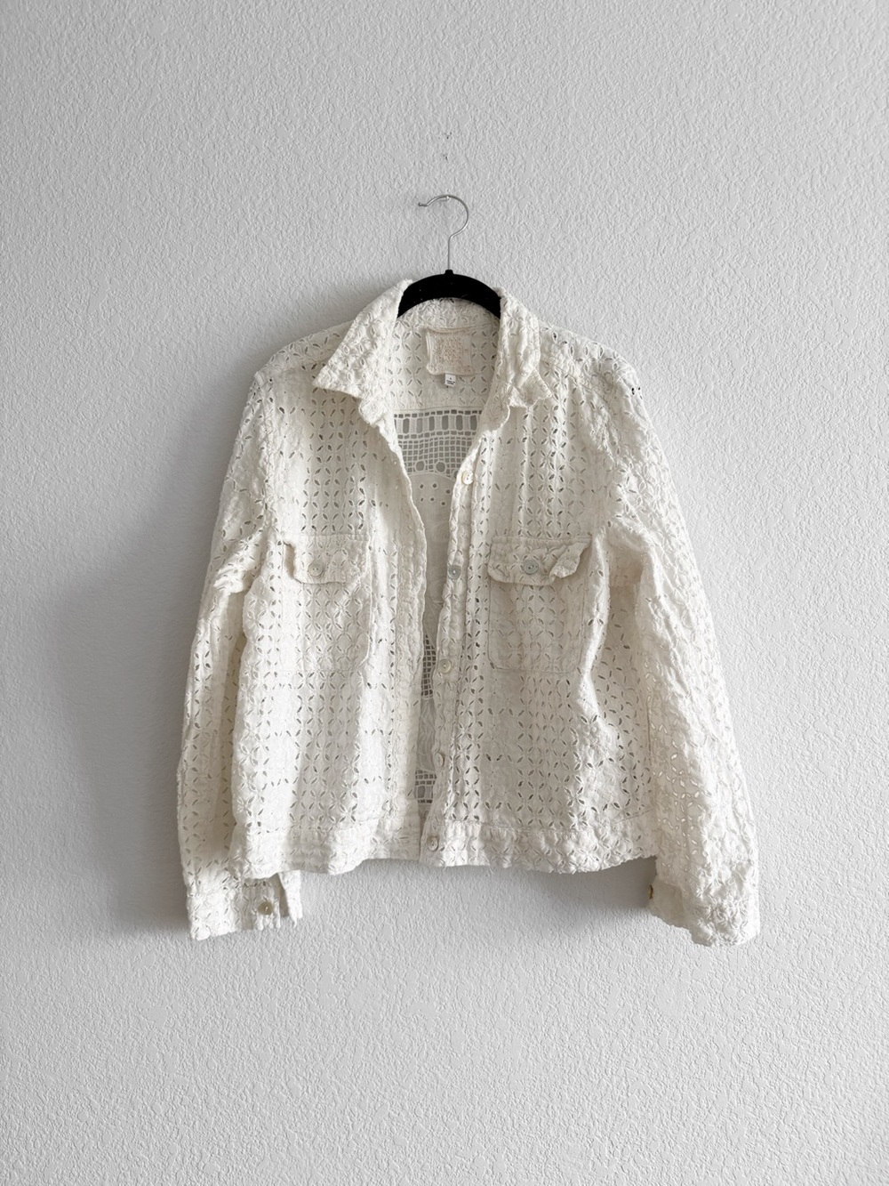 Johnny Was Cream Crochet Button-Up Jacket